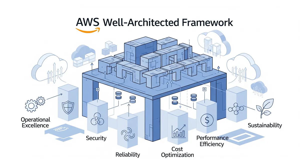 Blog post image for Mastering AWS Architecture: A Comprehensive Guide to the Well-Architected Framework - This article provides an overview of the AWS Well-Architected Framework, a set of best practices for designing and operating reliable, efficient, secure, and sustainable systems on AWS. The framework consists of five pillars: Operational Excellence, Security, Reliability, Performance Efficiency, and Cost Optimization, with Sustainability being the sixth pillar. The article explores each pillar and explains how organizations can apply the framework to optimize their AWS infrastructure. It also provides examples of how AWS services can be used to improve the efficiency, security, reliability, cost-effectiveness, and sustainability of cloud systems.