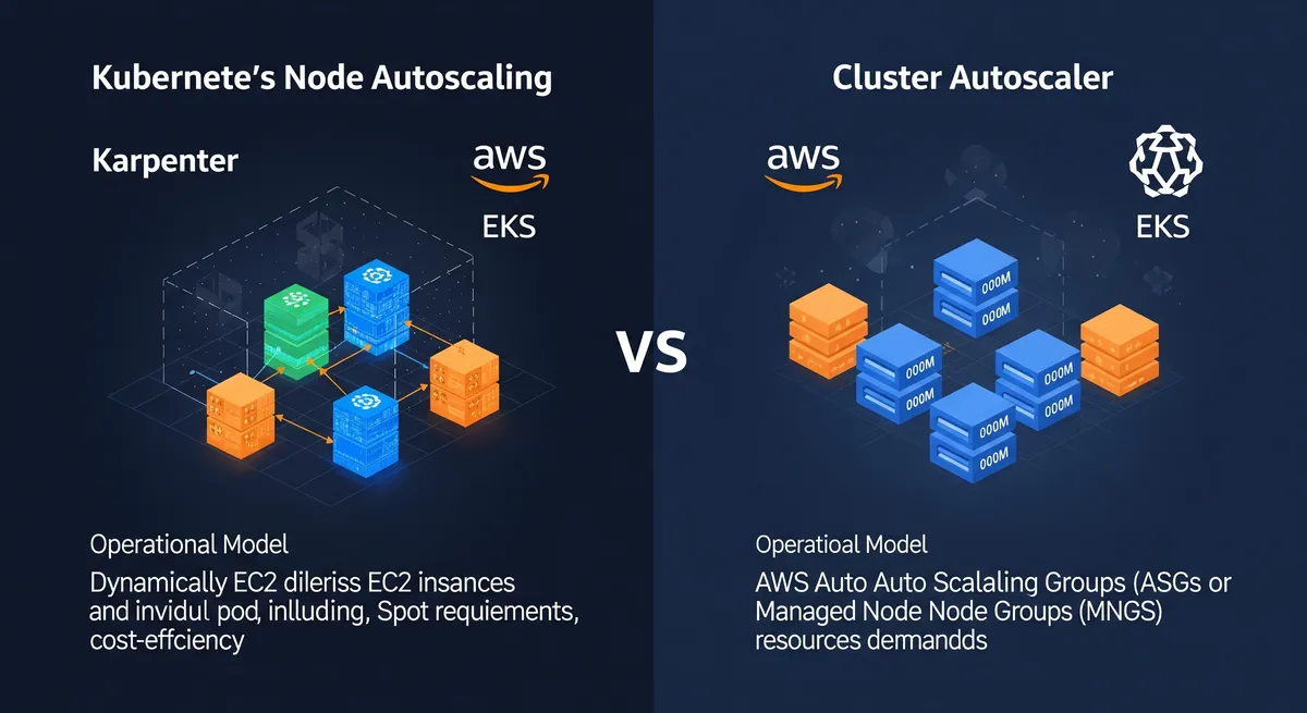 Blog post image for Karpenter vs. Cluster Autoscaler on AWS: Picking the Right Tool for Your Kubernetes Scaling - Compare Karpenter and Cluster Autoscaler on AWS for Kubernetes scaling. Understand their architecture, performance, cost efficiency, and choose the right tool for your needs.