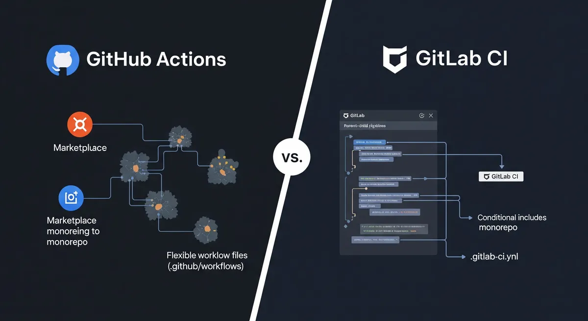 Blog post image for GitHub Actions vs. GitLab CI for Monorepos: Which One Wins? - Comparing GitHub Actions and GitLab CI for monorepo management. Analyze features, CI/CD pipelines, parallel jobs, caching, secrets management, and real-world experiences to choose the best platform.