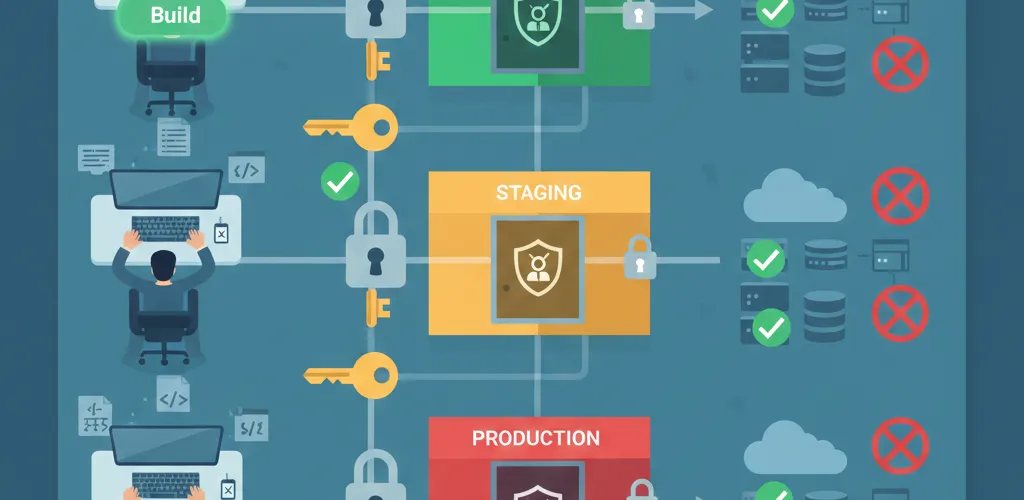 Blog post image for Securing CI/CD with IAM Roles - Learn how to secure your CI/CD pipeline by implementing IAM roles with least privilege. This guide explains why it's crucial, how to set up environment-specific roles, and the benefits of enhanced security, early issue detection, and easier audits. Keep your software delivery process safe and robust!