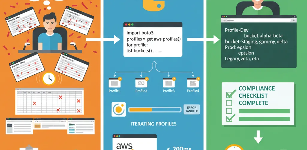 Blog post image for List S3 Buckets - Automate AWS S3 interactions. This Python snippet uses Boto3 to easily list all S3 buckets in your account.