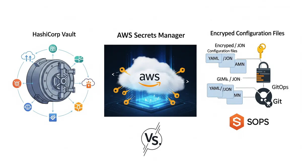 Blog post image for Unlocking the Secrets: HashiCorp Vault vs. AWS Secrets Manager vs. SOPS - Which Reigns Supreme - Compare HashiCorp Vault, AWS Secrets Manager, and SOPS for secrets management. Understand their features, security, automation, and best practices to choose the right tool.
