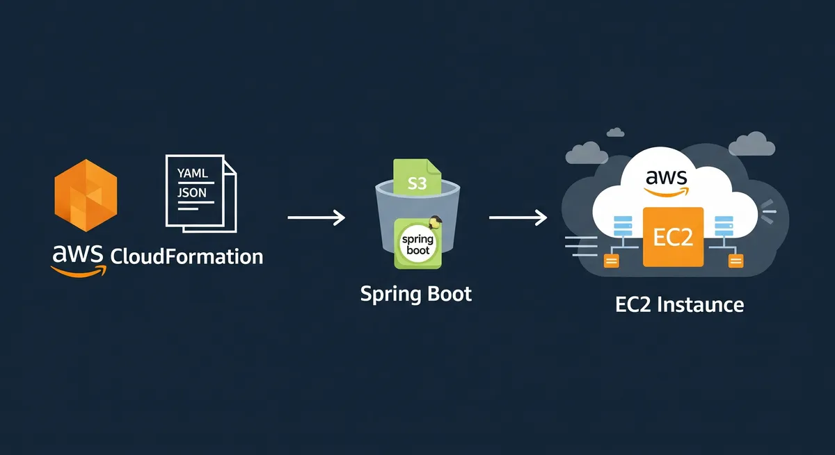 Blog post image for How to Deploy a Spring Boot Application to AWS CloudFormation - This article will guide you on how to deploy a Spring Boot application to AWS CloudFormation. It covers steps from creating a CloudFormation template, packaging the application into a deployable artifact, updating the stack with the new version of the application and discussing about continuous deployment for automatic updates. This guide is intended for developers who have an existing Spring Boot application and want to deploy it on AWS.