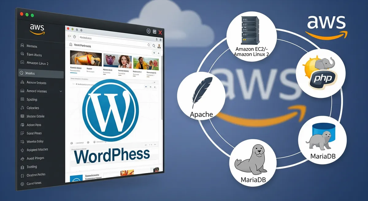 Blog post image for How to Install WordPress on Amazon Linux 2 - We will learn how to install WordPress on Amazon Linux 2 in this tutorial. We will also discover how to set up WordPress so that it functions with the Apache web server. We will also discover how to set up WordPress so that it functions with PHP and MariaDB.