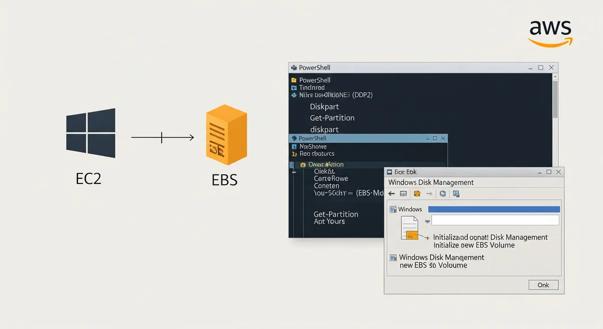 Blog post image for How To Connect A EBS Volume To An Windows EC2 Instance Using Powershell/GUI - In this post, we will learn how to connect a EBS volume to an Windows EC2 instance using Powershell/GUI