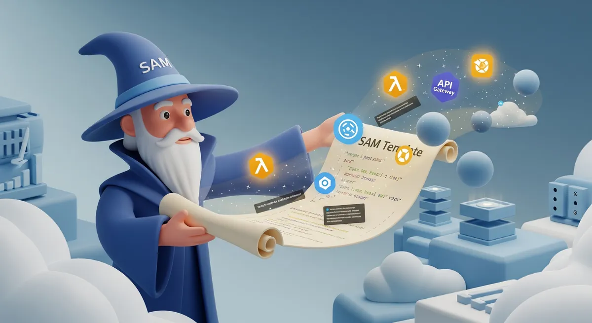Blog post image for Simplifying Application Deployment with AWS SAM: Unleashing the Power of Serverless Magic - When it comes to deploying serverless applications, AWS SAM (Serverless Application Model) emerges as your trusty sidekick, simplifying the process and harnessing the full power of serverless architecture. SAM templates enable you to define and deploy your serverless functions, APIs, and event sources with ease, turning your serverless wishes into reality.
