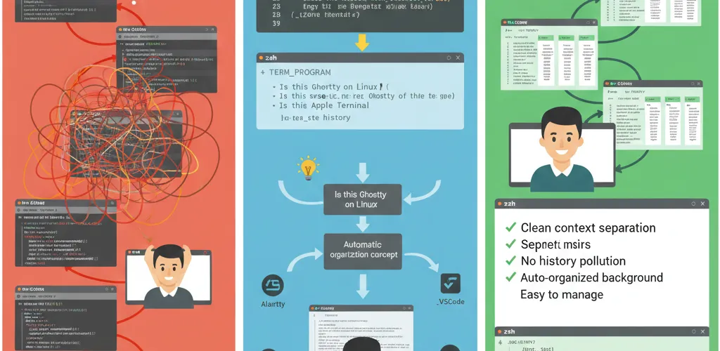 Blog post image for Per-App Shell History for Zsh - Keep your Zsh history organized across different terminal applications. This snippet automatically creates separate history files for each terminal emulator you use.