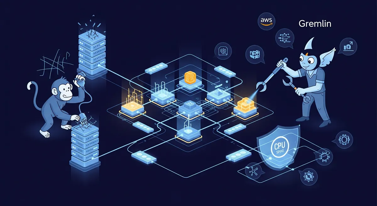 Blog post image for Chaos Engineering: Testing Resiliency with Chaos Monkey and Gremlin - Master Chaos Engineering to build resilient systems. Explore how Chaos Monkey and Gremlin inject faults in AWS and Kubernetes, turning potential outages into proactive learning. Discover best practices, experiment types, and frequently asked questions for robust software testing.