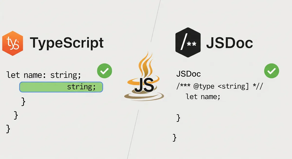 Blog post image for TypeScript vs. JSDoc: Exploring the Pros and Cons of Static Type Checking in JavaScript - Static type checking has become an essential aspect of modern JavaScript development, ensuring code reliability, catching errors early, and improving overall code quality.