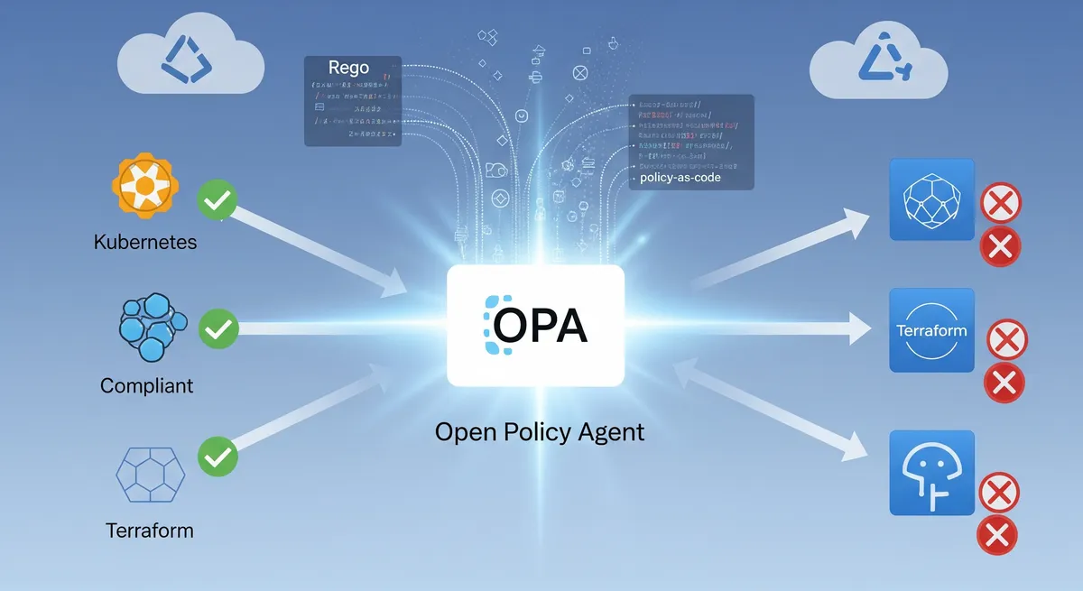 Blog post image for Policy as Code with Open Policy Agent: A Technical and Governance Perspective - Learn how to use Policy as Code with Open Policy Agent (OPA) to boost your cloud governance, security, and compliance. This guide covers the basics, benefits, how to integrate with Terraform and Kubernetes, common challenges, and real-world examples.