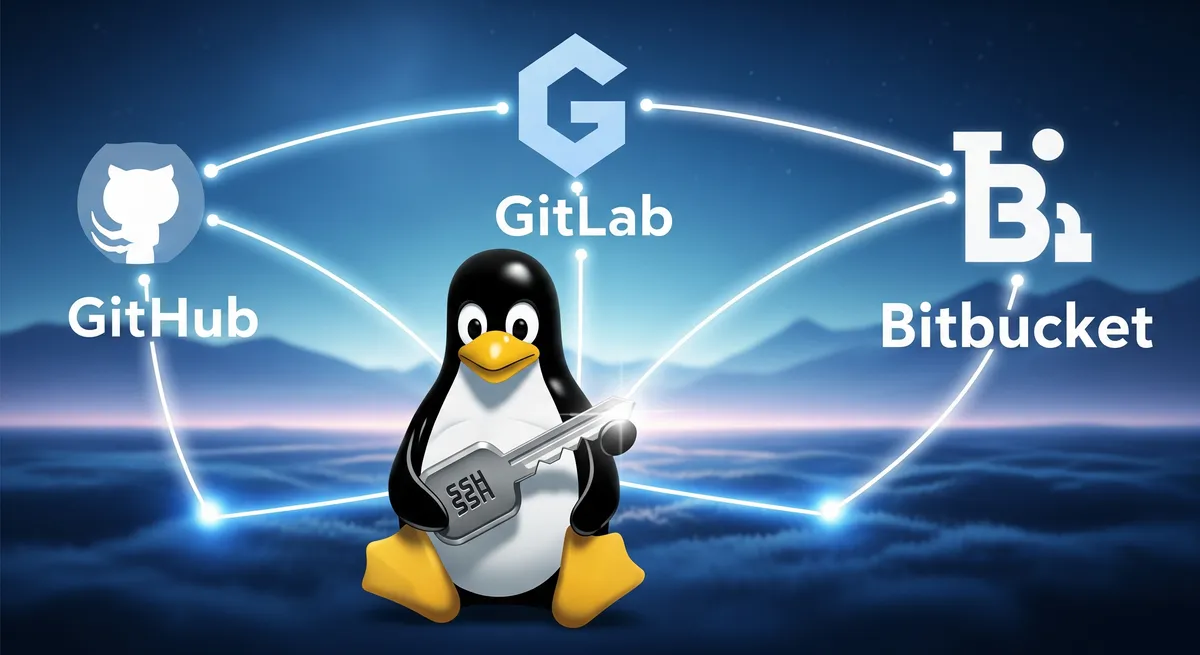 Blog post image for Git SSH Keys for GitHub, GitLab, and Bitbucket on Linux - Git connects to remotes by default via HTTPS, which requires you to enter your login and password every time you run a command like Git pull or git push, using the SSH protocol. You may connect to servers and authenticate to access their services. The three services listed allow Git to connect through SSH rather than HTTPS. Using public-key encryption eliminates the need to type a login and password for each Git command.