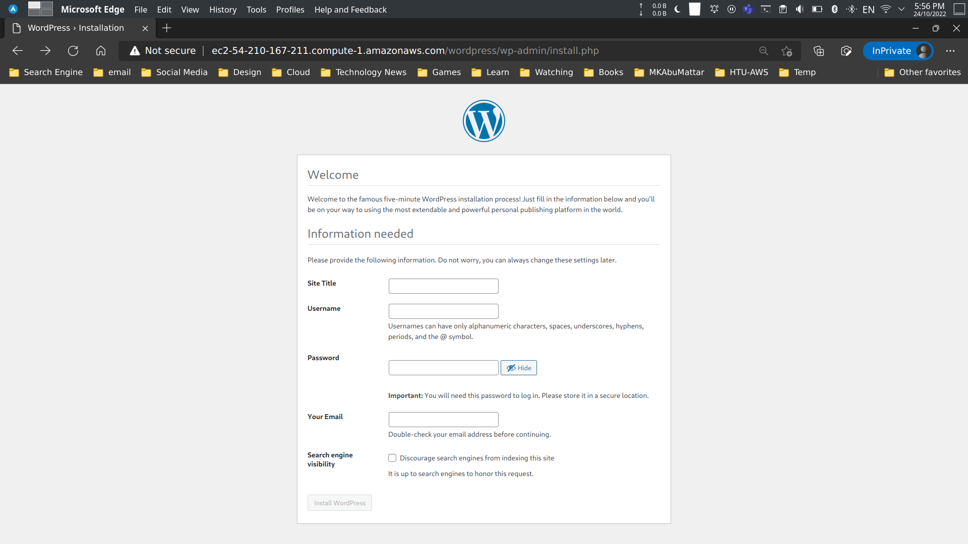 WordPress Site Title, Username, Password, and Email Address