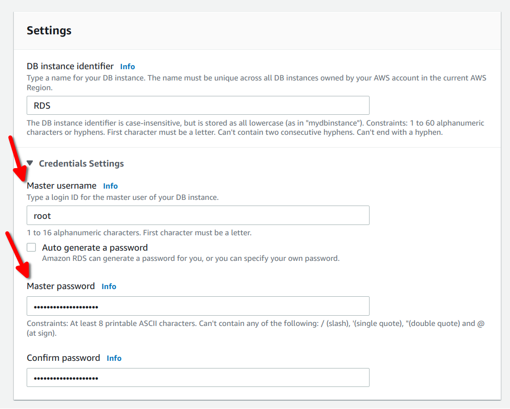 Master Username and Password